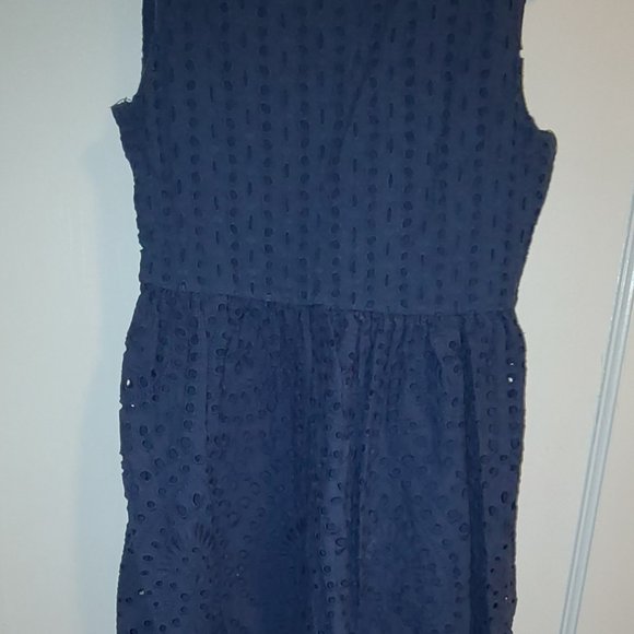 SUNDANCE 100% Cotton Navy Blue Eyelet Sleeveless Dress (SIZE PS) - Picture 2 of 8